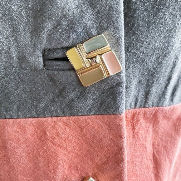 Vintage Earth Tones Colourblock Suede Button Down Cropped Short Sleeve Jacket S - Picture 5 of 7